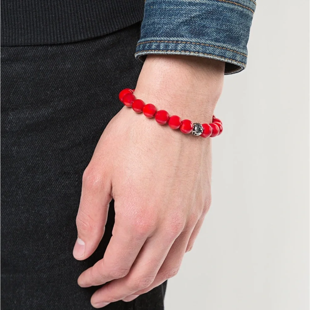 Nialaya Red Beaded Bracelet with Stainless Steel Accent - Picture 2 of 4